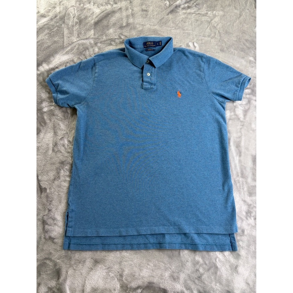 Polo Ralph Lauren Custom Fit Men's L Blue Two-button Placket Cotton Shirt Sleeve